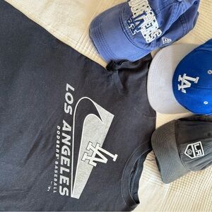47 Black Kids Hat with White Embroidered Logo T-shirt LA Dodgers baseball